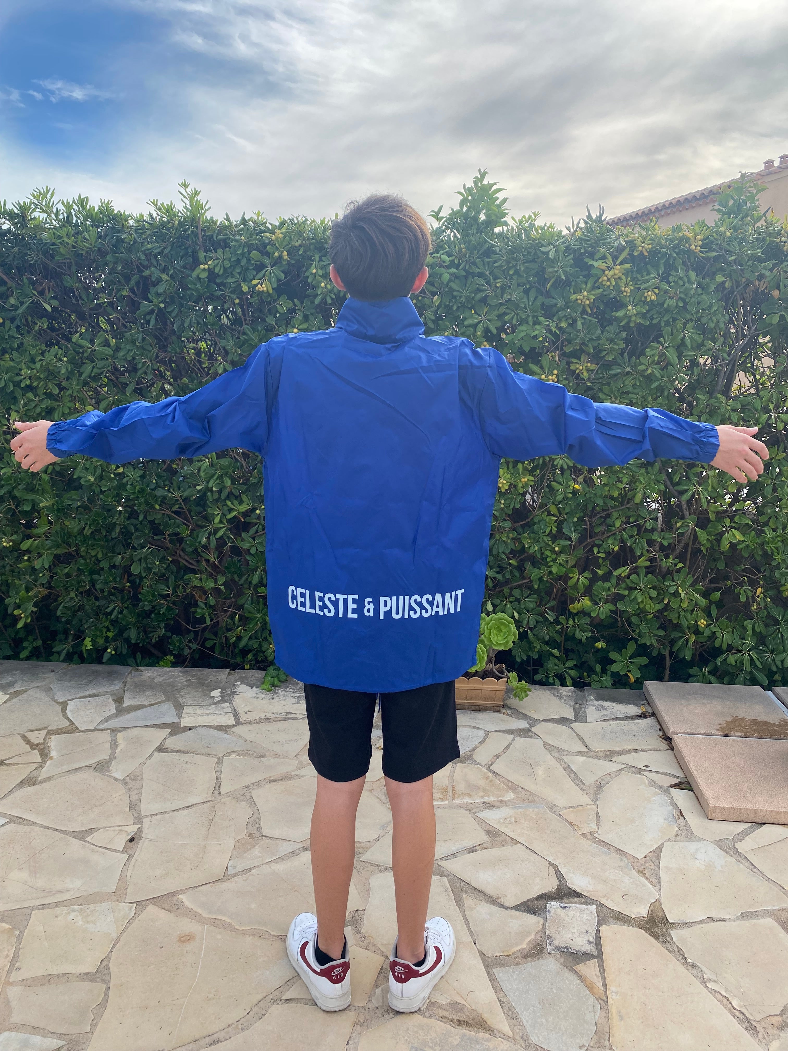 Coupe-vent bleu logo blanc